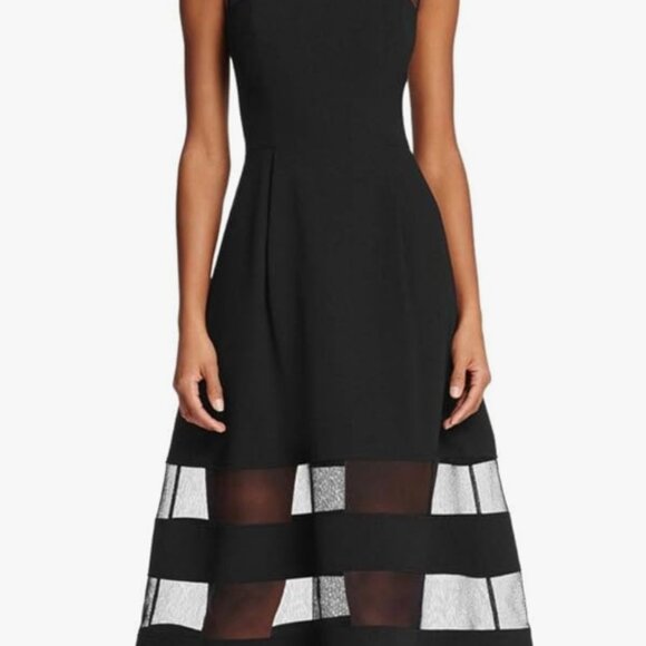 Aidan Mattox Crepe Mesh Cocktail Dress Black 10 - Picture 1 of 8
